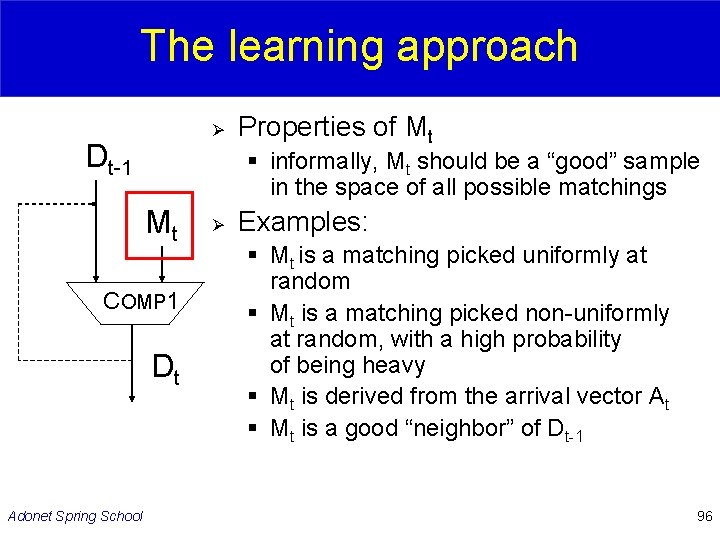 The learning approach Ø Dt-1 § informally, Mt should be a “good” sample in