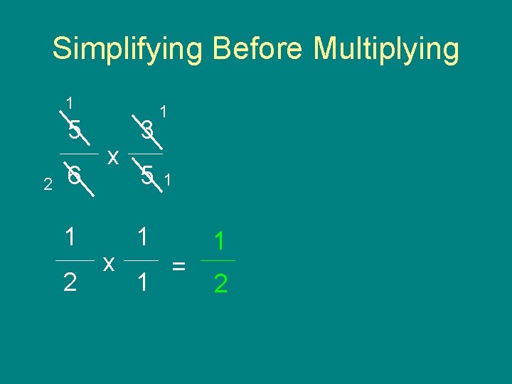 Simplifying Before Multiplying 1 5 2 6 1 2 x x 3 5 1