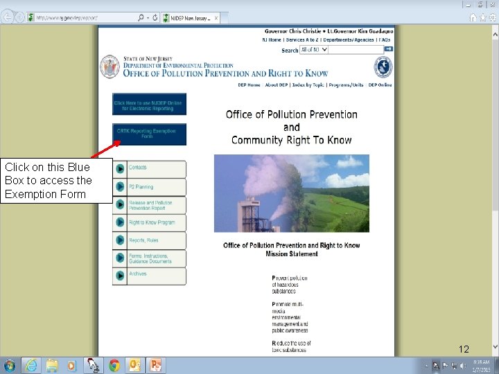 Click on this Blue Box to access the Exemption Form 12 Click on this Blue Box to access the Exemption Form 12