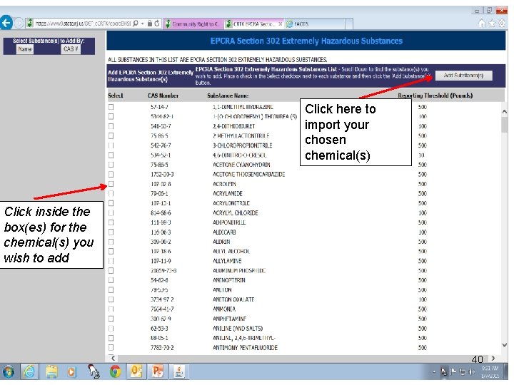 Click here to import your chosen chemical(s) Click inside the box(es) for the chemical(s)