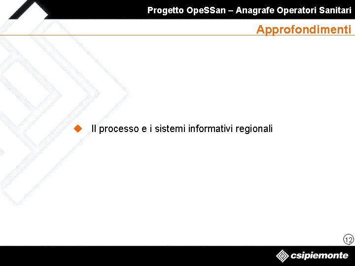 Progetto Ope. SSan – Anagrafe Operatori Sanitari Approfondimenti u Il processo e i sistemi