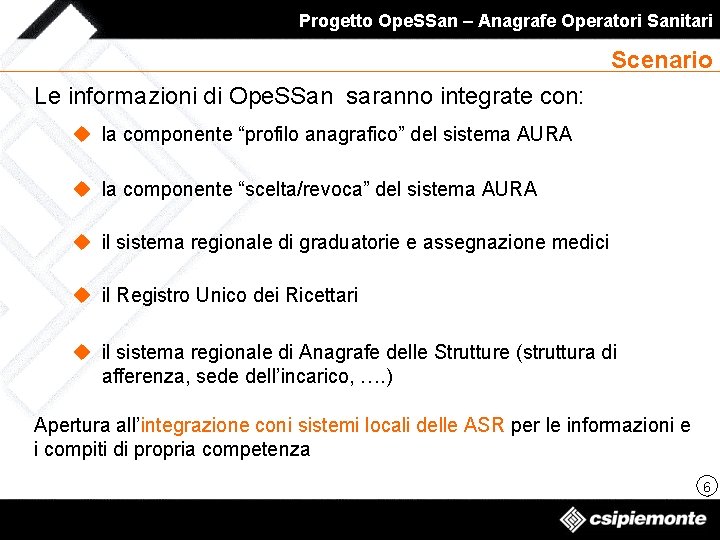 Progetto Ope. SSan – Anagrafe Operatori Sanitari Scenario Le informazioni di Ope. SSan saranno