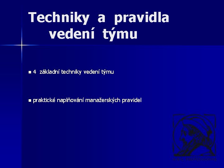 Techniky a pravidla vedení týmu n 4 základní techniky vedení týmu n praktické naplňování