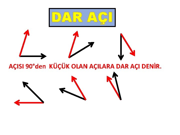DAR AÇISI 90°den KÜÇÜK OLAN AÇILARA DAR AÇI DENİR. 