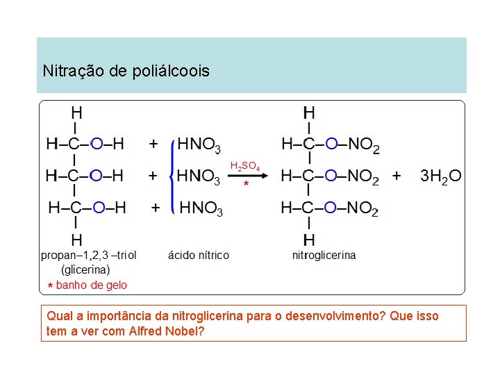 Nitração de poliálcoois Qual a importância da nitroglicerina para o desenvolvimento? Que isso tem Nitração de poliálcoois Qual a importância da nitroglicerina para o desenvolvimento? Que isso tem