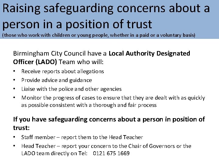Raising safeguarding concerns about a person in a position of trust (those who work
