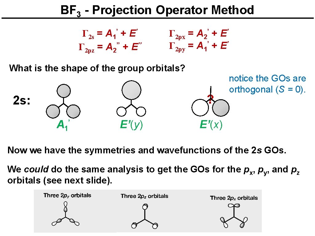 BF 3 - Projection Operator Method Γ 2 s = A 1’ + E’