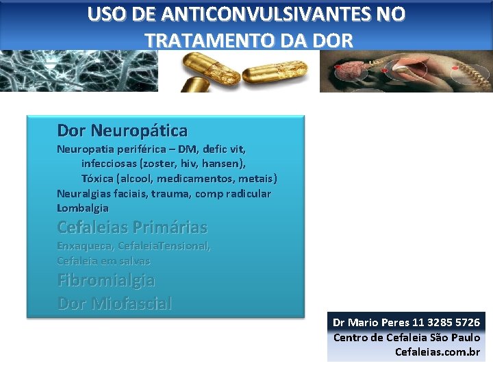 USO DE ANTICONVULSIVANTES NO TRATAMENTO DA DOR Dor Neuropática Neuropatia periférica – DM, defic