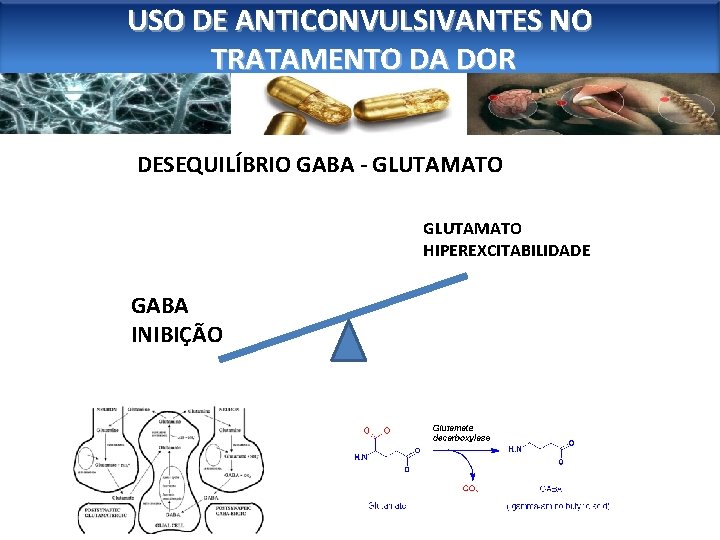 USO DE ANTICONVULSIVANTES NO TRATAMENTO DA DOR DESEQUILÍBRIO GABA - GLUTAMATO HIPEREXCITABILIDADE GABA INIBIÇÃO