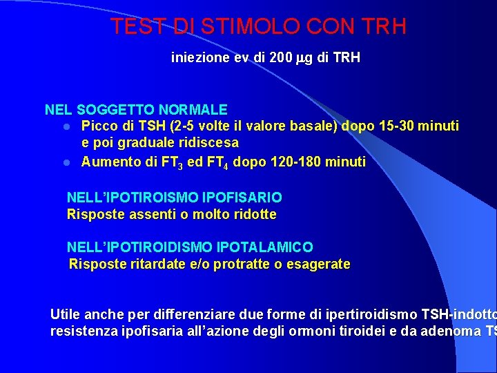 TEST DI STIMOLO CON TRH iniezione ev di 200 g di TRH NEL SOGGETTO
