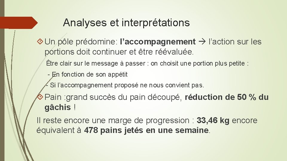 Analyses et interprétations Un pôle prédomine: l’accompagnement l’action sur les portions doit continuer et Analyses et interprétations Un pôle prédomine: l’accompagnement l’action sur les portions doit continuer et