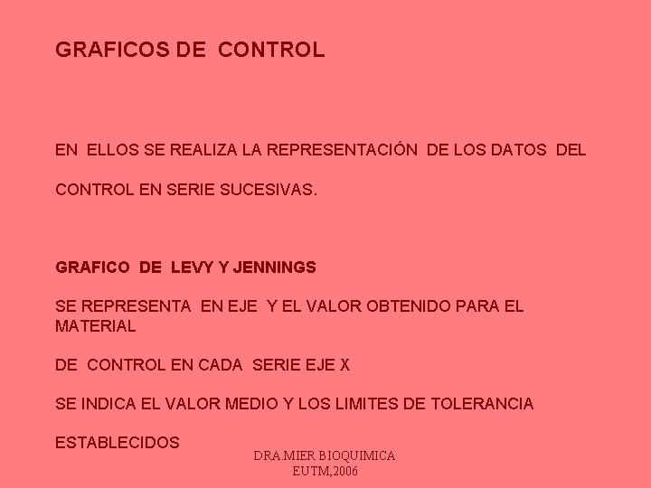 GRAFICOS DE CONTROL EN ELLOS SE REALIZA LA REPRESENTACIÓN DE LOS DATOS DEL CONTROL GRAFICOS DE CONTROL EN ELLOS SE REALIZA LA REPRESENTACIÓN DE LOS DATOS DEL CONTROL