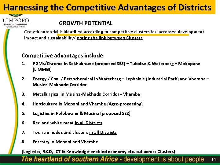 Harnessing the Competitive Advantages of Districts GROWTH POTENTIAL Growth potential is identified according to
