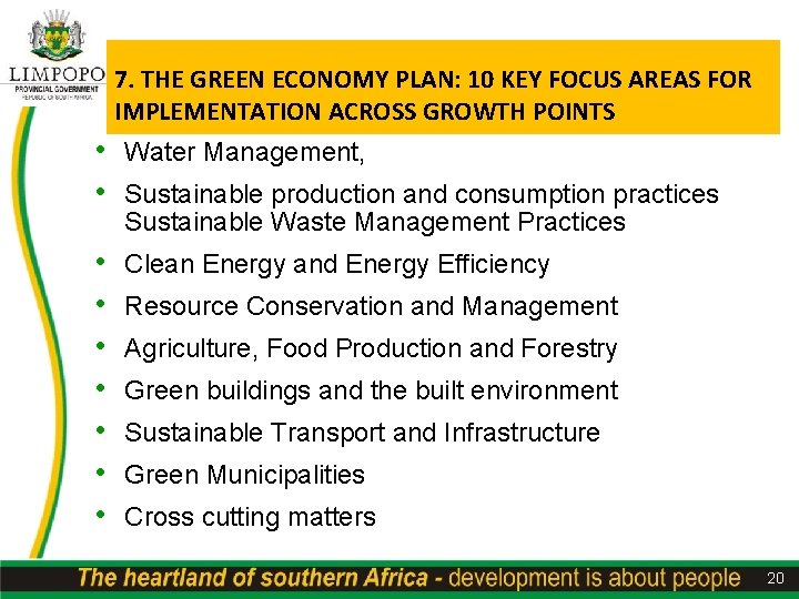 7. THE GREEN ECONOMY PLAN: 10 KEY FOCUS AREAS FOR IMPLEMENTATION ACROSS GROWTH POINTS