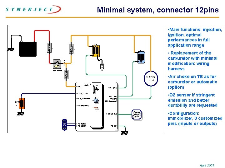 Minimal system, connector 12 pins - • Main functions: injection, ignition, optimal performances in