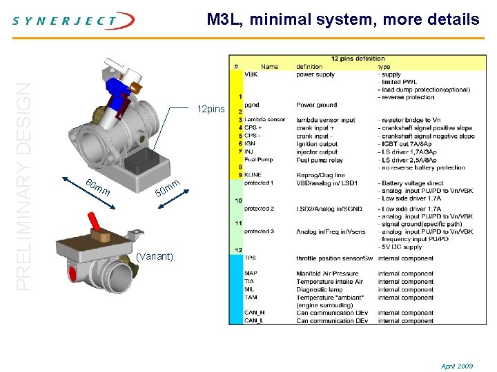 PRELIMINARY DESIGN M 3 L, minimal system, more details 12 pins 80 mm m