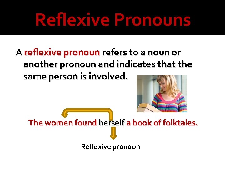 Reflexive Pronouns A reflexive pronoun refers to a noun or another pronoun and indicates