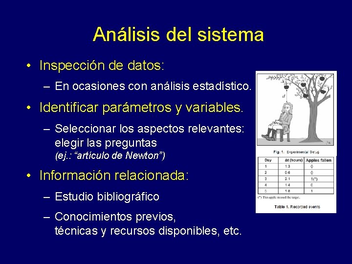 Análisis del sistema • Inspección de datos: – En ocasiones con análisis estadístico. •