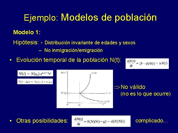 Ejemplo: Modelos de población Modelo 1: Hipótesis: - Distribución invariante de edades y sexos