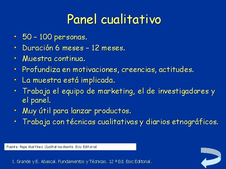 Panel cualitativo • • • 50 – 100 personas. Duración 6 meses – 12