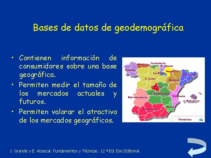 Bases de datos de geodemográfica • Contienen información de consumidores sobre una base geográfica.