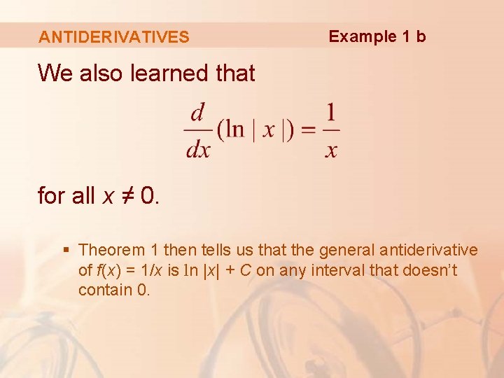 ANTIDERIVATIVES Example 1 b We also learned that for all x ≠ 0. §