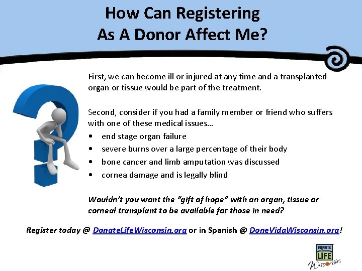 How Can Registering As A Donor Affect Me? First, we can become ill or