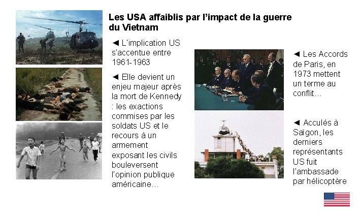 Les USA affaiblis par l’impact de la guerre du Vietnam ◄ L’implication US s’accentue