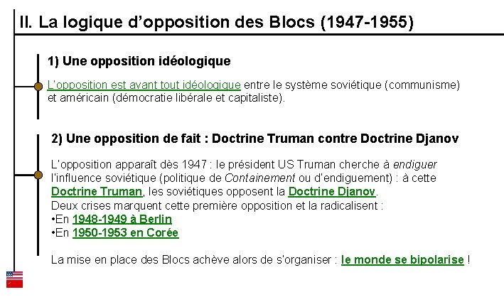 II. La logique d’opposition des Blocs (1947 -1955) 1) Une opposition idéologique L’opposition est
