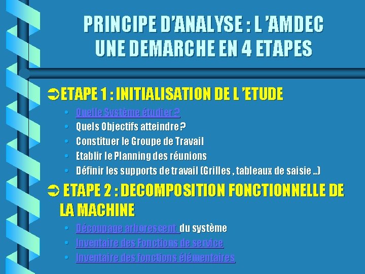 PRINCIPE D’ANALYSE : L ’AMDEC UNE DEMARCHE EN 4 ETAPES ETAPE 1 : INITIALISATION
