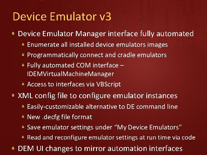 Device Emulator v 3 Device Emulator Manager interface fully automated Enumerate all installed device