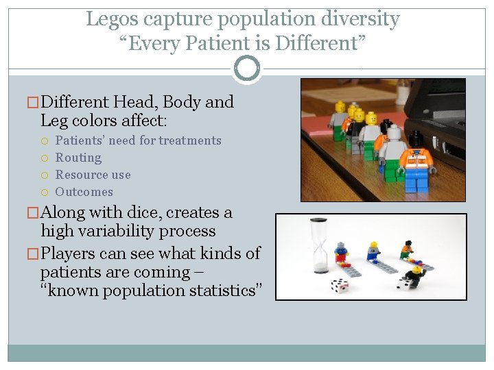 Legos capture population diversity “Every Patient is Different” �Different Head, Body and Leg colors