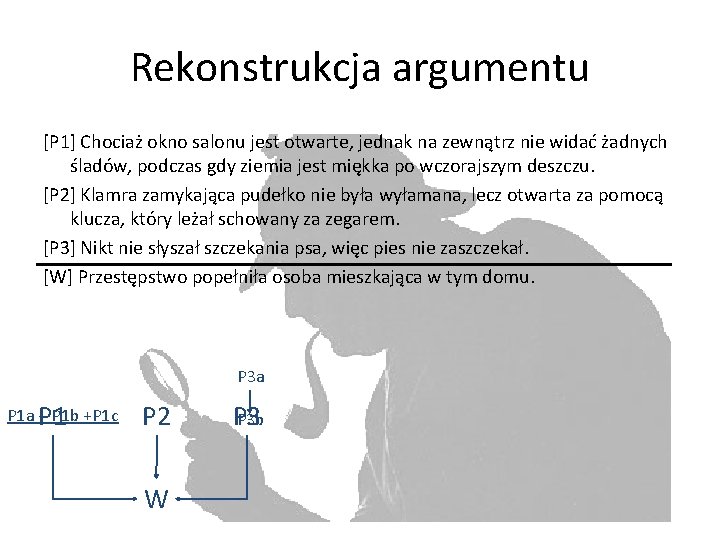 Rekonstrukcja argumentu [P 1] Chociaż okno salonu jest otwarte, jednak na zewnątrz nie widać