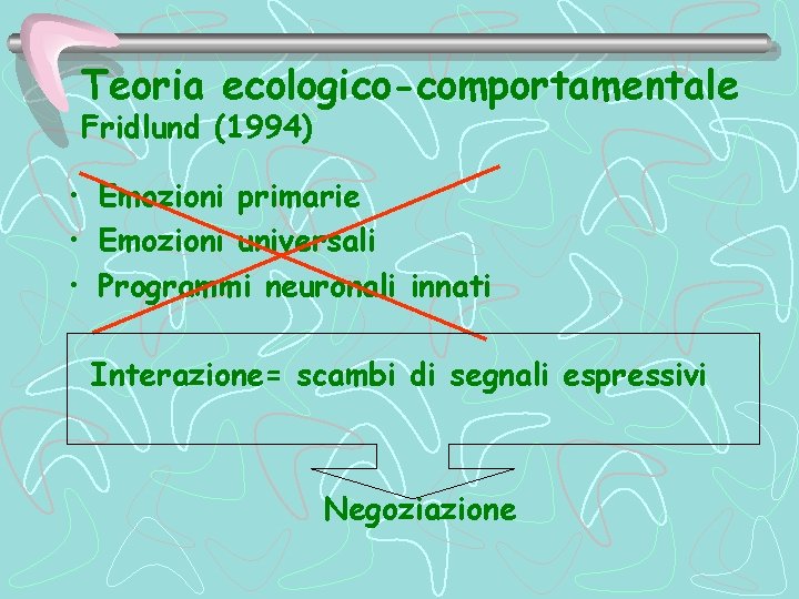 Teoria ecologico-comportamentale Fridlund (1994) • Emozioni primarie • Emozioni universali • Programmi neuronali innati