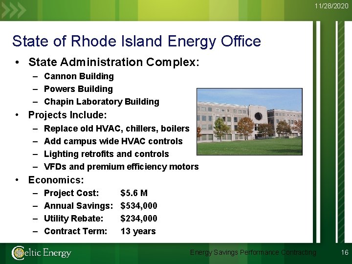 11/28/2020 State of Rhode Island Energy Office • State Administration Complex: – Cannon Building