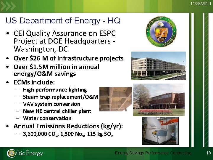 11/28/2020 US Department of Energy - HQ • CEI Quality Assurance on ESPC Project