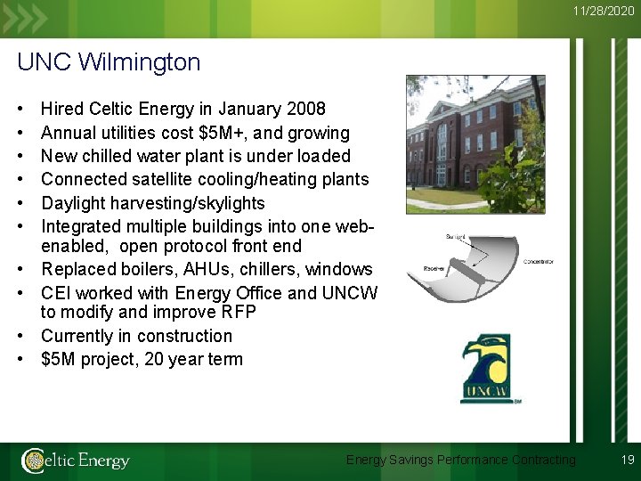 11/28/2020 UNC Wilmington • • • Hired Celtic Energy in January 2008 Annual utilities