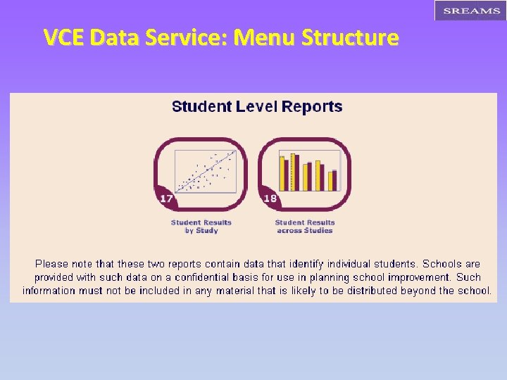 VCE Data Service: Menu Structure 