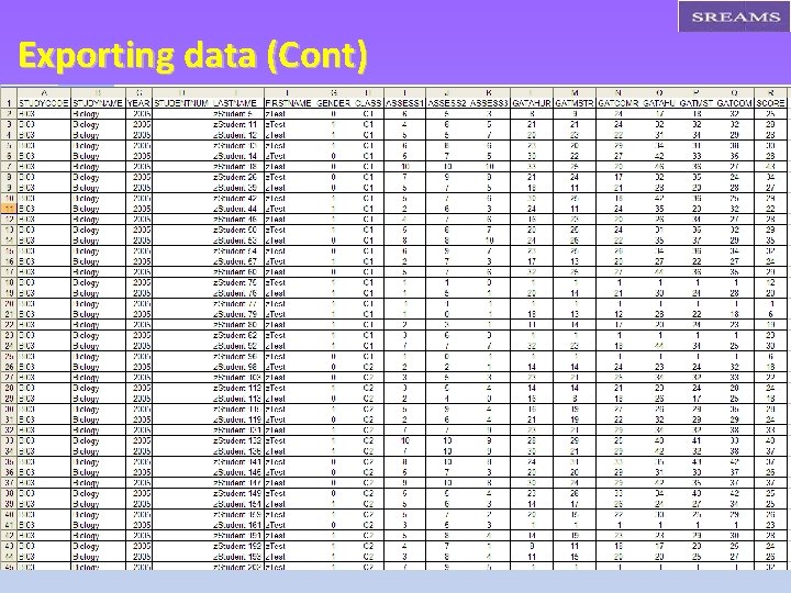 Exporting data (Cont) 