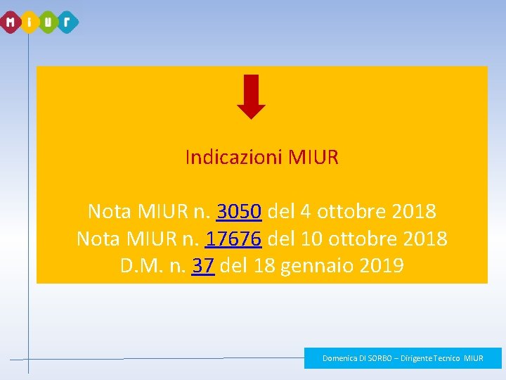 Indicazioni MIUR Nota MIUR n. 3050 del 4 ottobre 2018 Nota MIUR n. 17676 Indicazioni MIUR Nota MIUR n. 3050 del 4 ottobre 2018 Nota MIUR n. 17676
