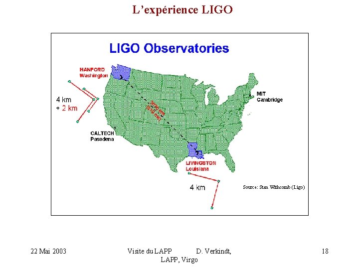 L’expérience LIGO Source: Stan Withcomb (Ligo) 22 Mai 2003 Visite du LAPP D. Verkindt,