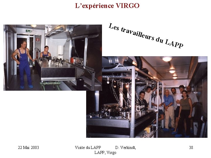 L’expérience VIRGO Les t rava 22 Mai 2003 illeu Visite du LAPP D. Verkindt,