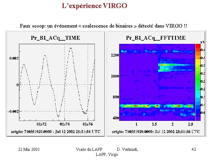 L’expérience VIRGO Faux scoop: un événement « coalescence de binaires » détecté dans VIRGO