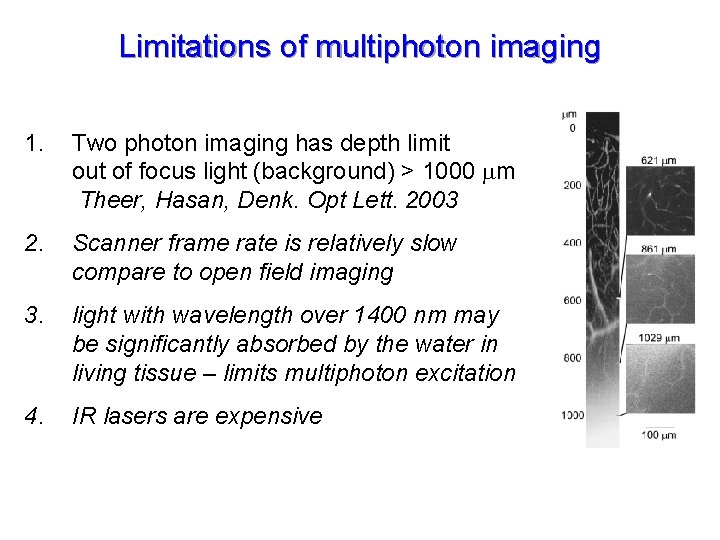Limitations of multiphoton imaging 1. Two photon imaging has depth limit out of focus