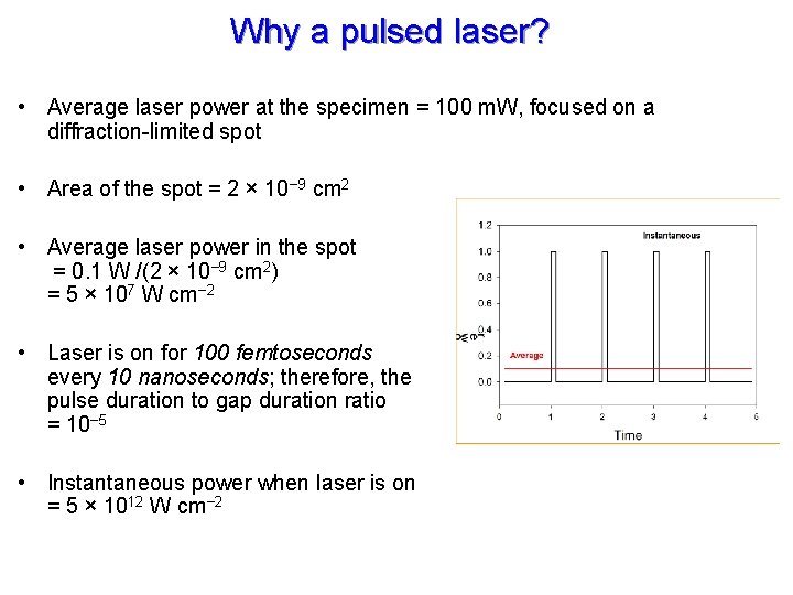 Why a pulsed laser? • Average laser power at the specimen = 100 m.