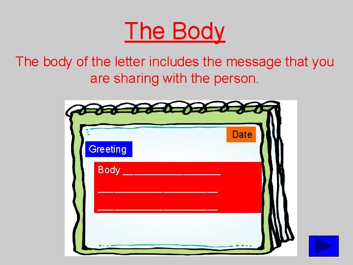 The Body The body of the letter includes the message that you are sharing