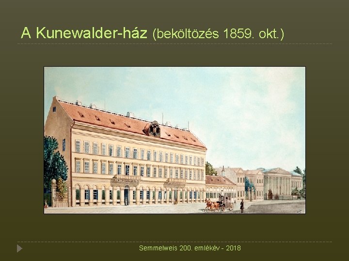 A Kunewalder-ház (beköltözés 1859. okt. ) Semmelweis 200. emlékév - 2018 