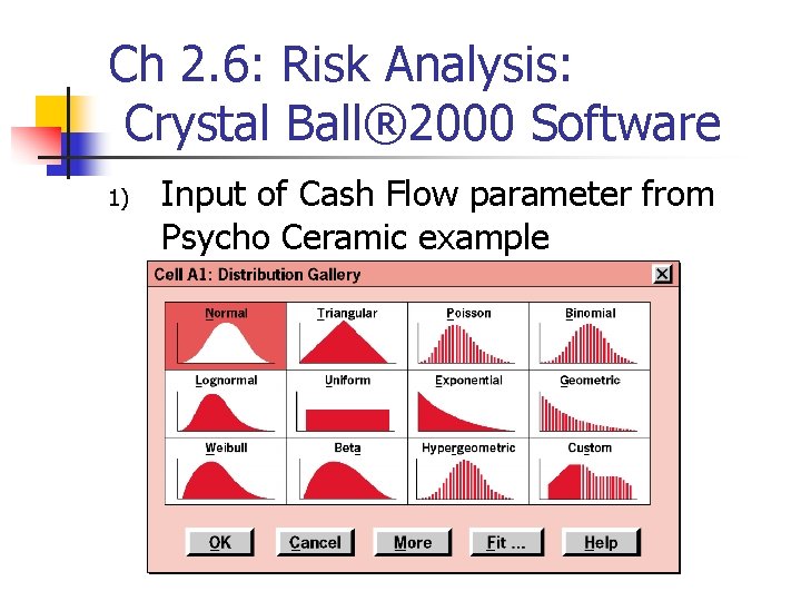 Ch 2. 6: Risk Analysis: Crystal Ball® 2000 Software 1) Input of Cash Flow