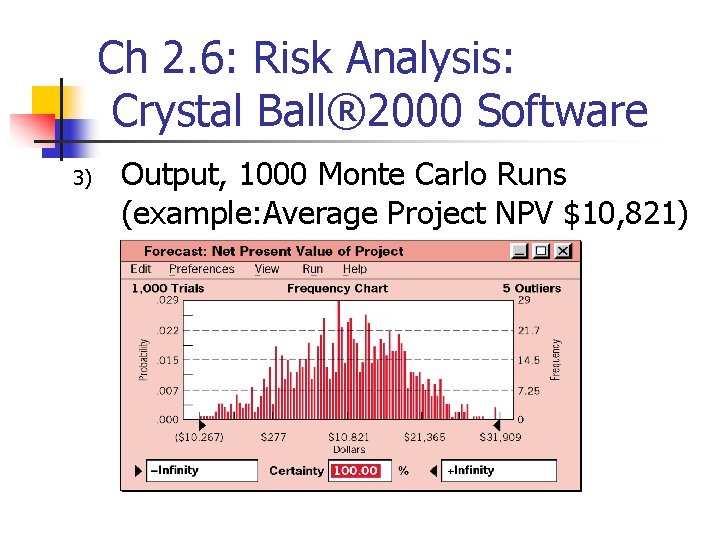 Ch 2. 6: Risk Analysis: Crystal Ball® 2000 Software 3) Output, 1000 Monte Carlo