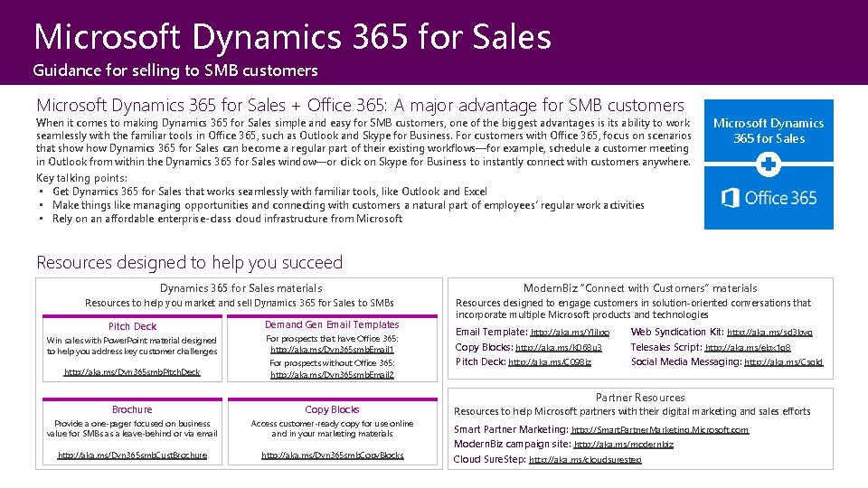 Microsoft Dynamics 365 for Sales Guidance for selling to SMB customers Microsoft Dynamics 365